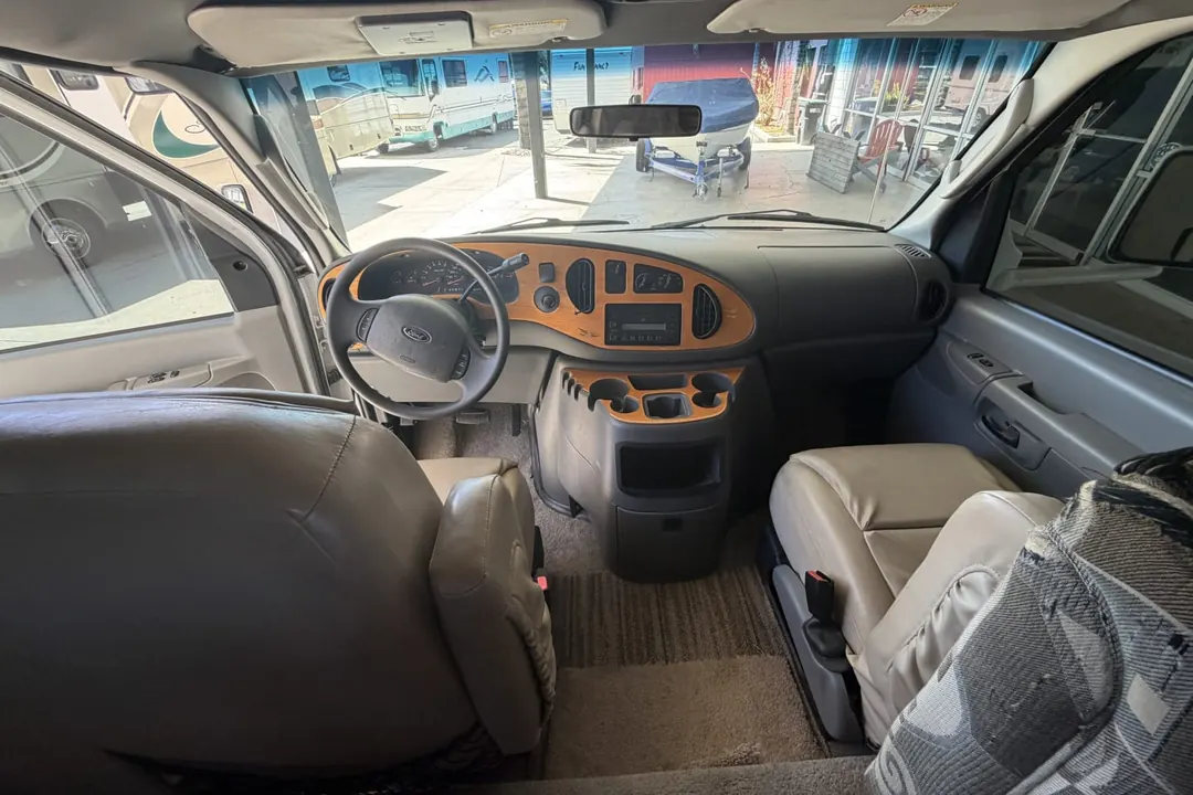 The cab and seats of a 2004 Jayco Greyhawk