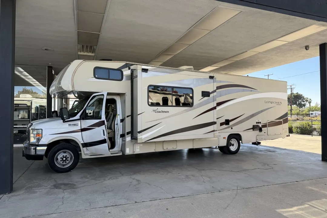 Side view of a 2018 Coachmen Leprechaun motorhome