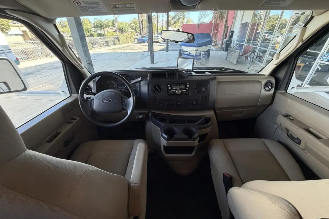 The cab and driver seat of a 2017 Coachmen Leprechaun